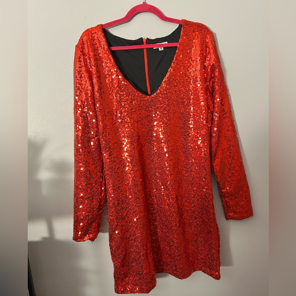Tipsy Elves | Red Sequin Long Sleeve Festive Holiday Dress XXL